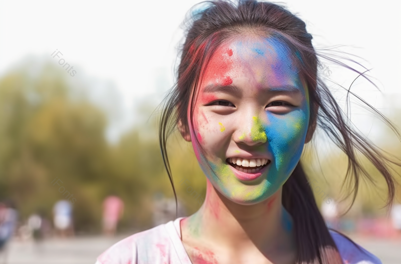 女孩微笑彩色脸庆祝欢乐脸部特写实拍,高清,摄影图,摄影图片,图片大全,摄影图免费下载